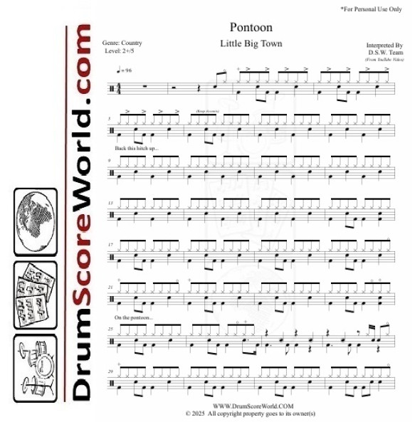 Little Big Town - Pontoon - Drum Sheet Music